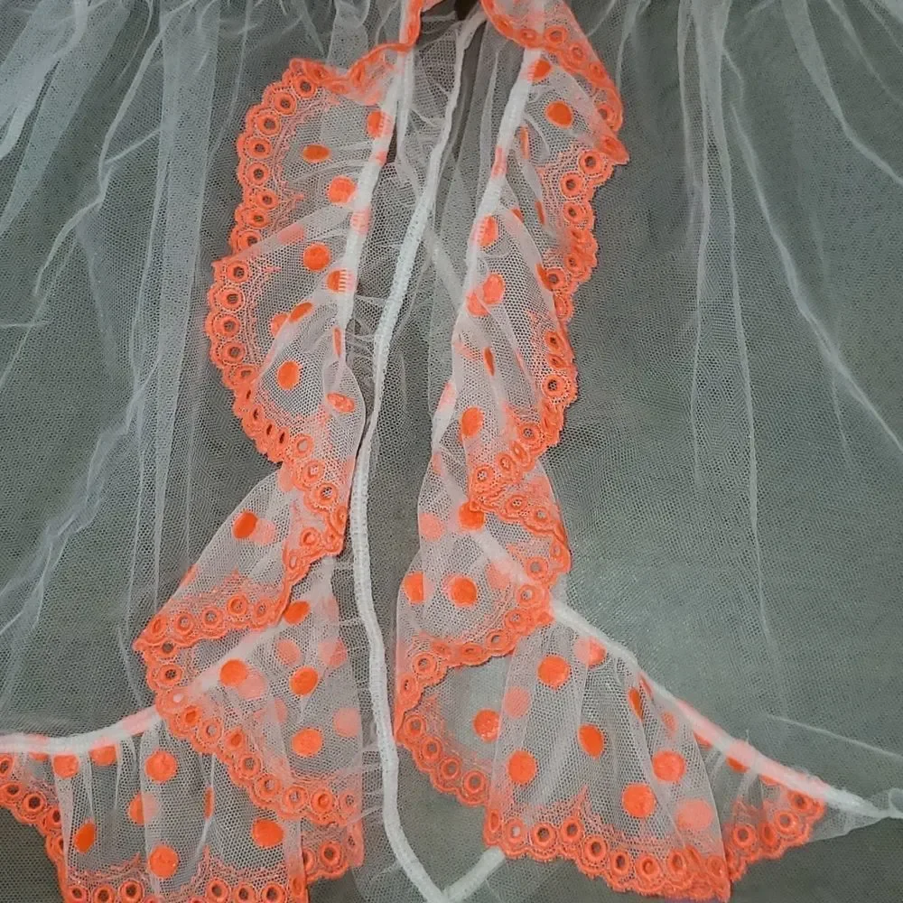 Victoria’s Secret Neon‎ Orange Pink Polka Dot Baby Doll Lingerie 34D Underwire